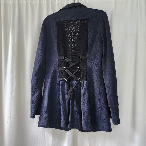Free people Goth Navy black brocade corset lace up Blazer Jacket Vamp  victorian - Picture 4 of 12
